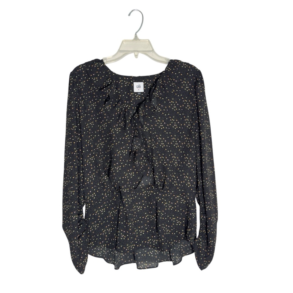 Cabi Women’s Medium Heart Print Blouse Ruffle Detail Whimsigoth Cottagecore Y2K